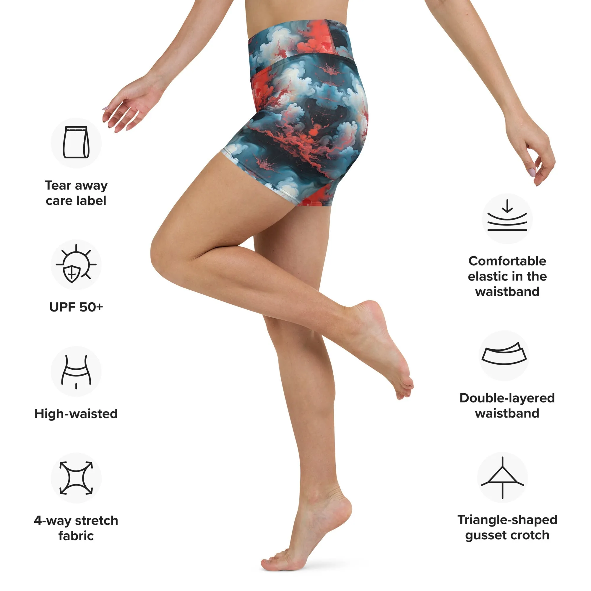 Yoga Shorts - Ethereal Crimson Flow - Light