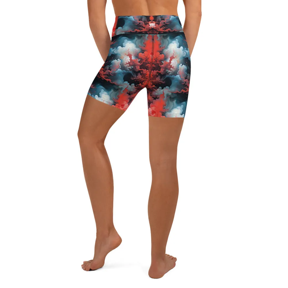Yoga Shorts - Ethereal Crimson Flow - Light